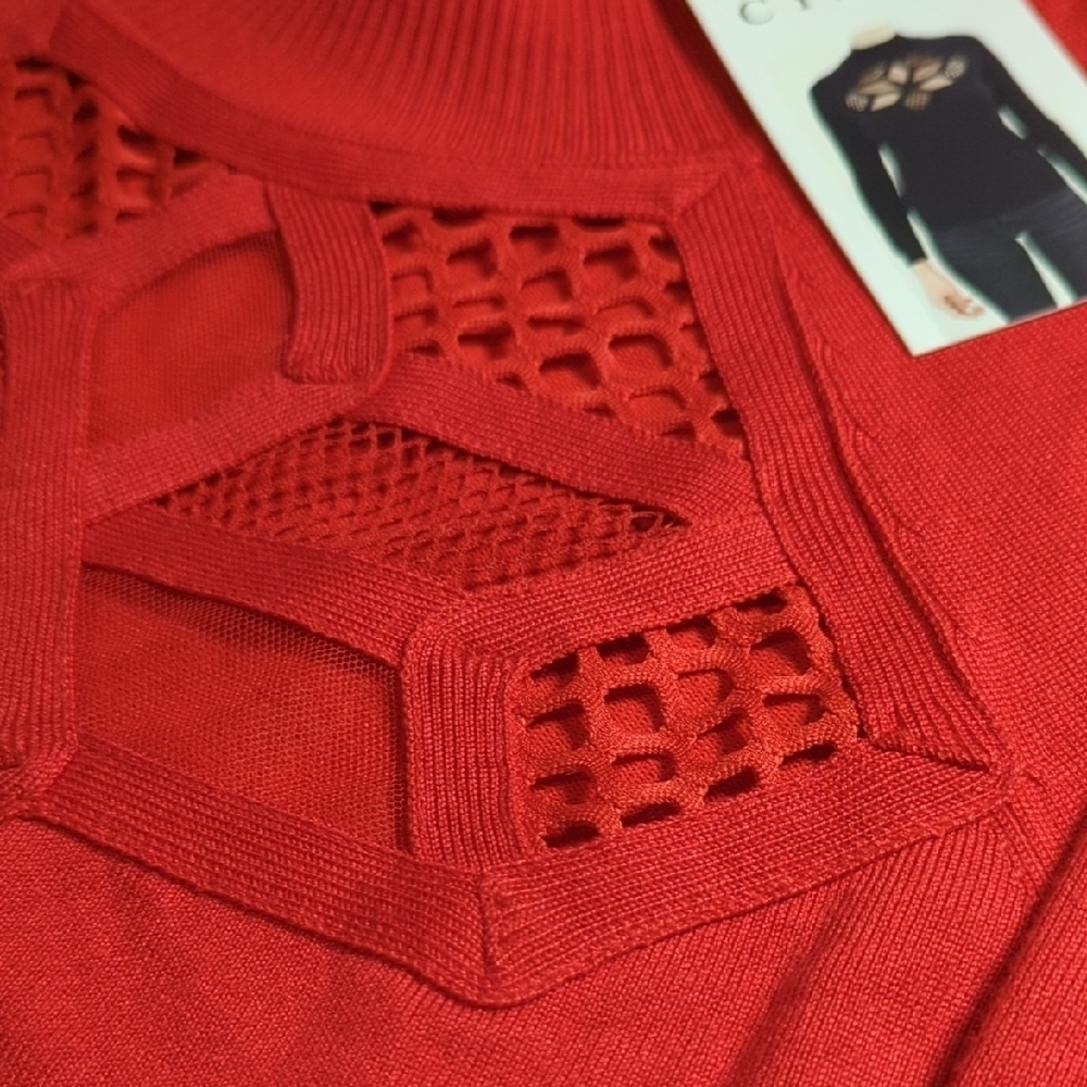 Cyrus Vibrant Red Knit Top with Mesh Accents - Picture 10 of 14